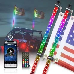 Kemimoto Universal (2pcs) UTV ATV 3FT LED Whip Lights With Bluetooth