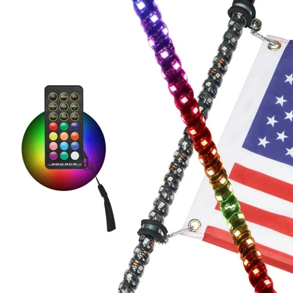 Kemimoto 5FT UTV ATV Spiral Whip Light With RF Remote Control Or Bluetooth Control (2pcs)