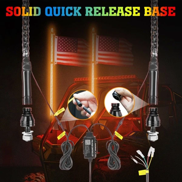 Kemimoto 5FT UTV ATV Spiral Whip Light With RF Remote Control Or Bluetooth Control (2pcs) - Image 6