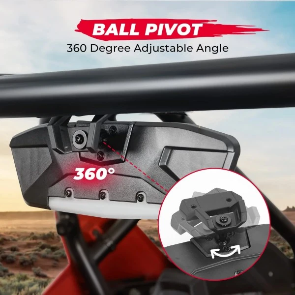 Kemimoto Polaris RZR Pro XP/ Pro R/ Turbo R 2020-2023 Aluminum Rear View Mirror With Light - Image 2