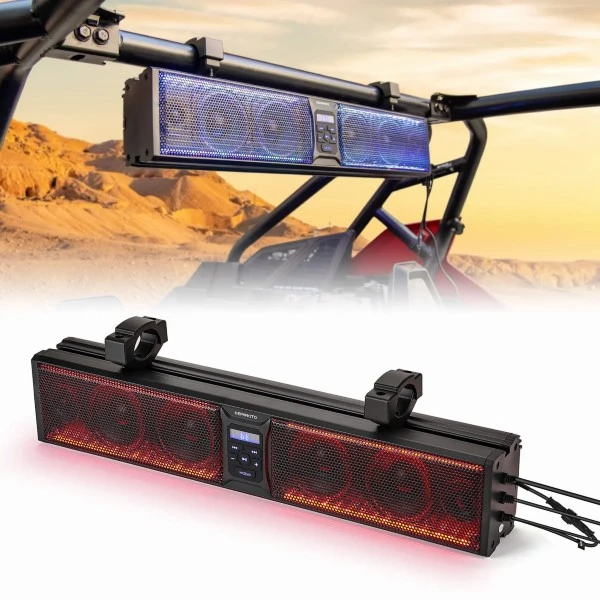 Kemimoto UTV Sound Bar RGB 26'' Bluetooth Multicolor Lights 500W Amplifier 1.75''-2'' Roll Bar