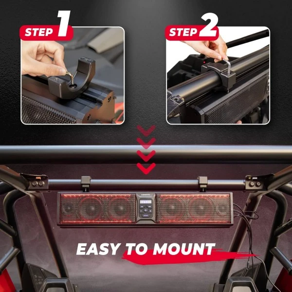 Kemimoto UTV Sound Bar RGB 26'' Bluetooth Multicolor Lights 500W Amplifier 1.75''-2'' Roll Bar - Image 6