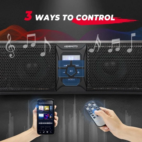 Kemimoto UTV Sound Bar RGB 26'' Bluetooth Multicolor Lights 500W Amplifier 1.75''-2'' Roll Bar - Image 7