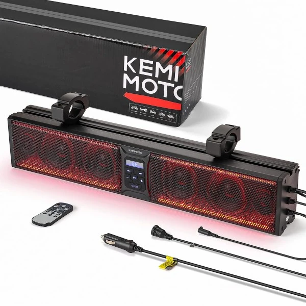 Kemimoto UTV Sound Bar RGB 26'' Bluetooth Multicolor Lights 500W Amplifier 1.75''-2'' Roll Bar - Image 8