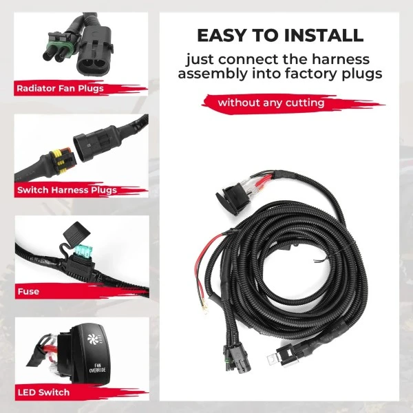 Kemimoto ATV UTV Fan Override Switch Kit With Relay LED Rocker Switch, Engine Cooling Wiring Accessories - Image 3