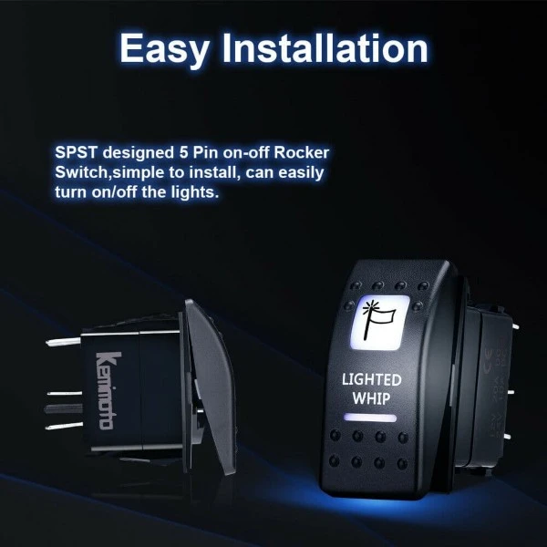 Kemimoto Lighted Whip Illuminated Marine Switch 12V - Image 7