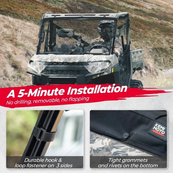 Kemimoto Polaris Ranger 2018-2023 Front Windshield Net Mesh Wind Screen Breathable - Image 3