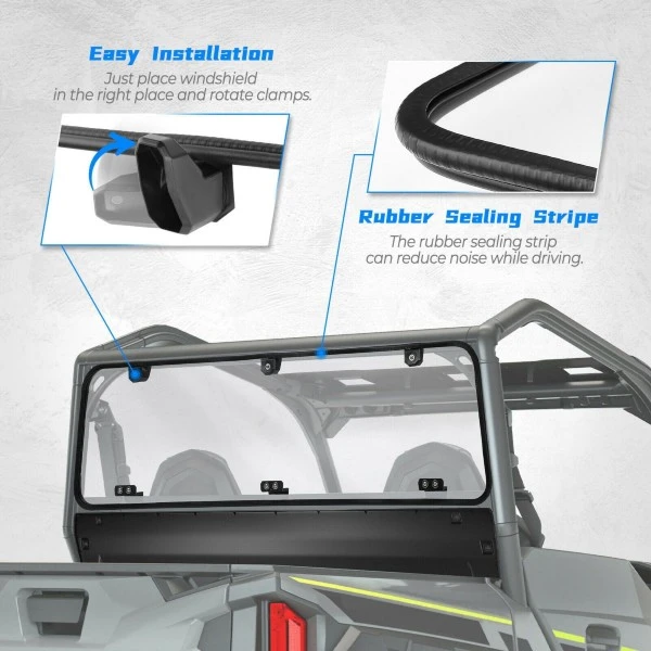 Kemimoto Polaris General 1000 / 4 2016-2023 UTV Rear Window Windshield Clear - Image 7