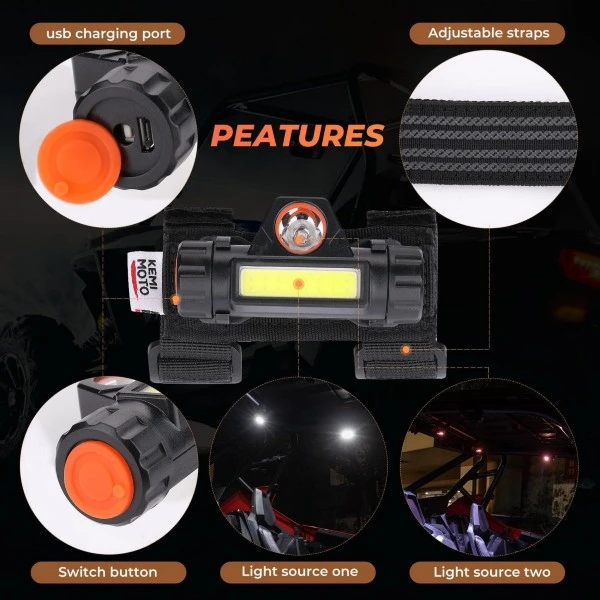 Kemimoto Universal UTV Roll Bar Cage Mount Interior Lights 1.25''-2.0'' - Image 5