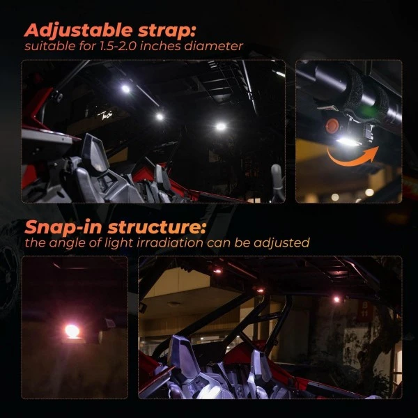 Kemimoto Universal UTV Roll Bar Cage Mount Interior Lights 1.25''-2.0'' - Image 6