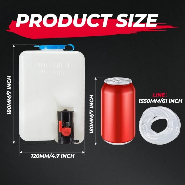 Kemimoto 1.5L Universal Car Windshield Washer Pump Reservoir Bottle Kit - Image 3