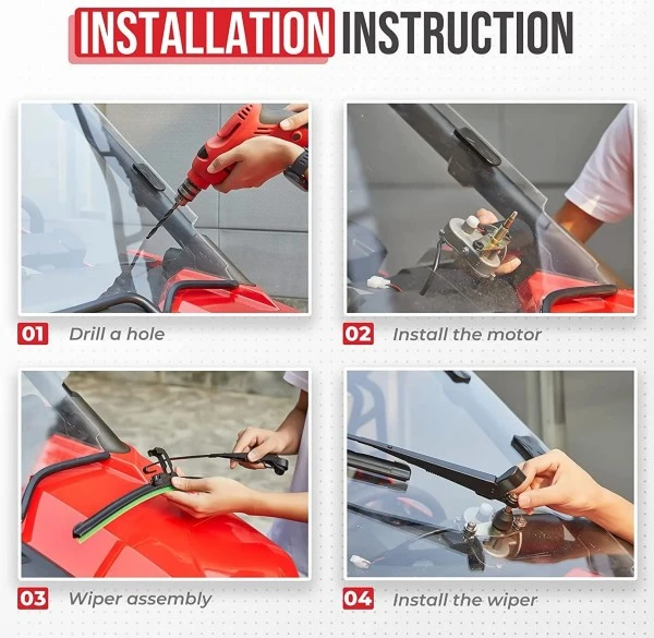 Kemimoto Universal12V Electric Windshield Wiper Kit 16" - Image 3