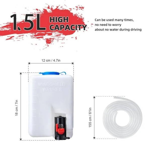 Kemimoto Universal 12V Electric Windshield Wiper Washer Kit 16" - Image 12