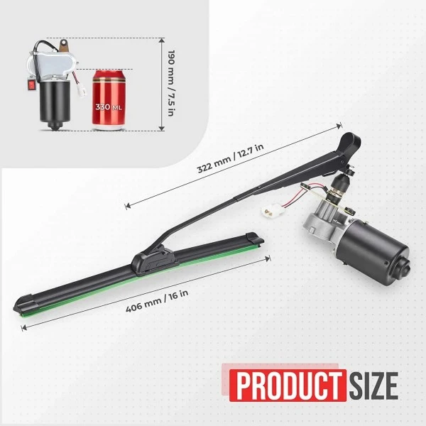 Kemimoto Universal12V Electric Windshield Wiper Kit 16" - Image 2