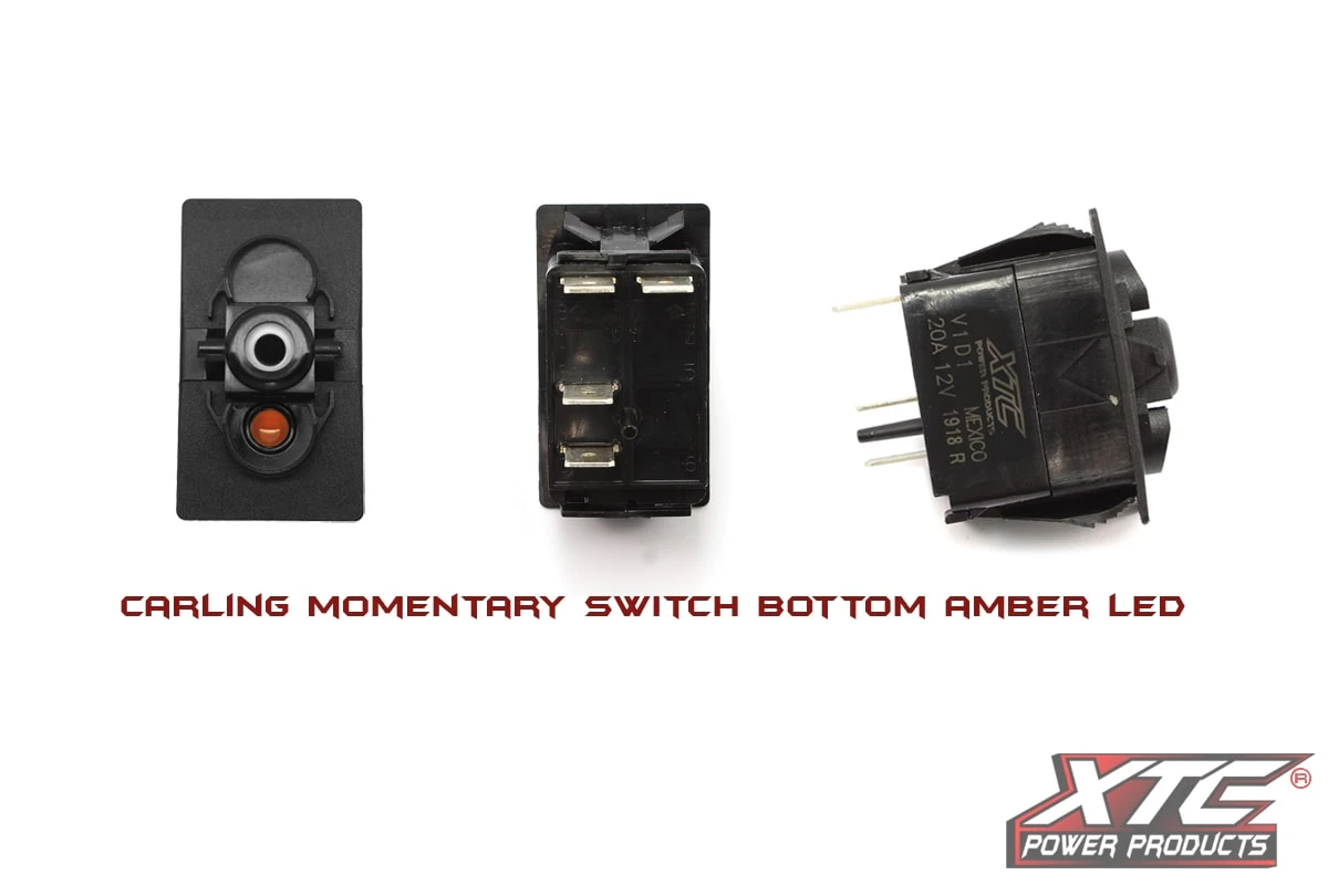XTC Power Products XTC (ON)-OFF SPST Momentary Carling Rocker Switch With Amber Bottom LED