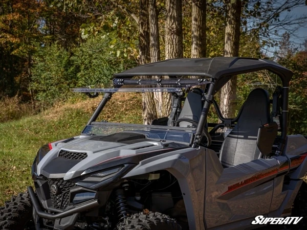 SuperATV Yamaha Wolverine Rmax Scratch Resistant Flip Windshield 3 SuperATV Yamaha Wolverine Rmax Scratch Resistant Flip Windshield - Image 3
